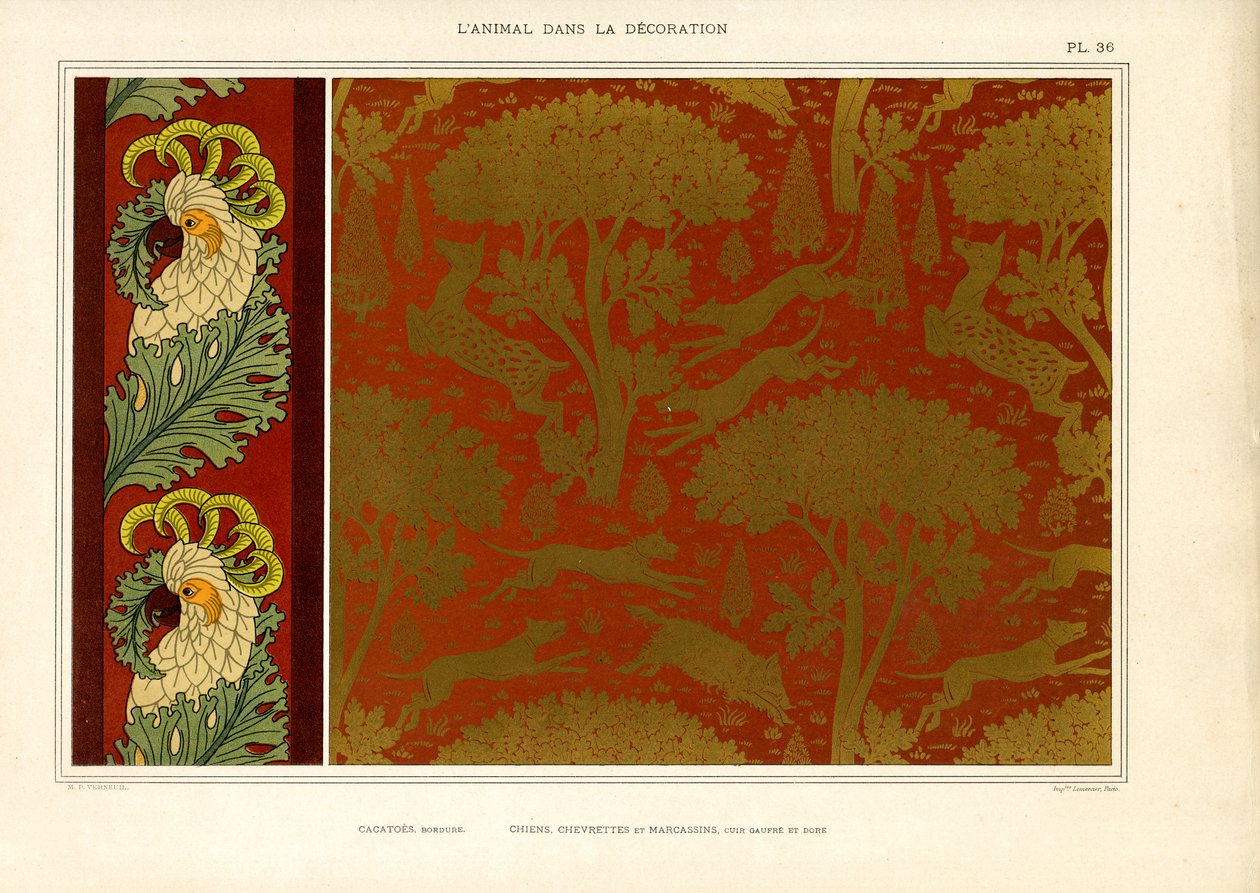 Cockatoo Border and Dog Shadow Pattern by Maurice Pillard Verneuil