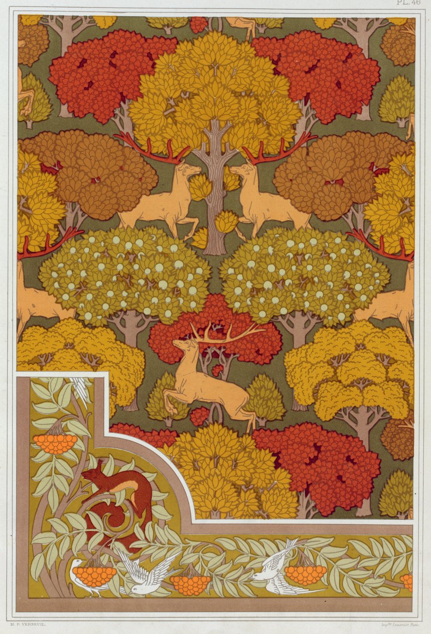 Designs for Wallpaper and Wallpaper Border Deer in the Trees by Maurice Pillard Verneuil