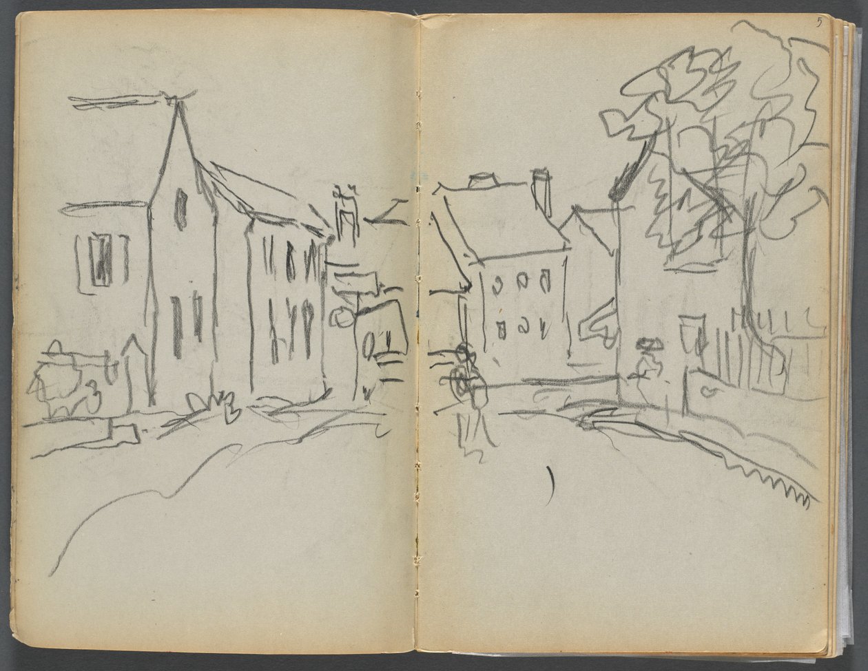 Sketchbook- The Granite Shore Hotel, Rockport, page 004 & 5: Street Scene by Maurice Prendergast