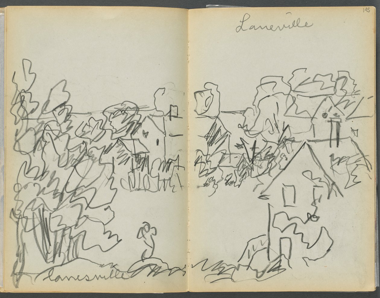 Sketchbook - The Granite Shore Hotel, Rockport, page 144 & 145: "Lanesville" by Maurice Prendergast