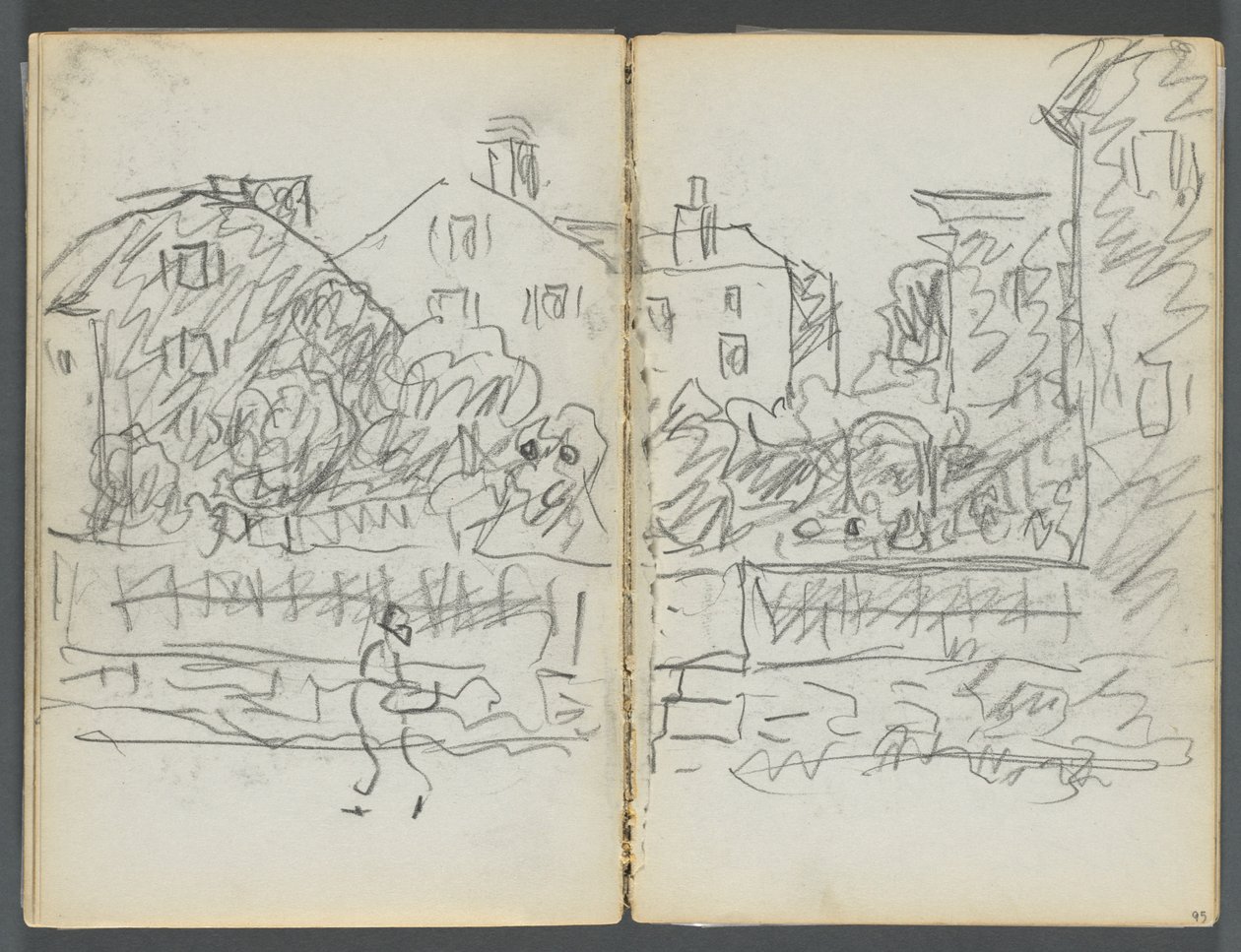Sketchbook, The Dells, No. 127, page 094 & 95: Village Street by Maurice Prendergast