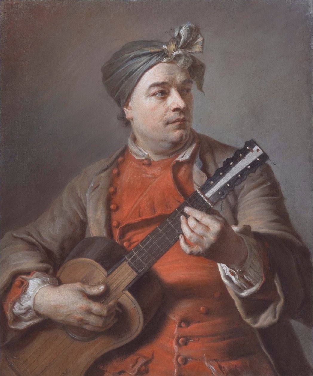 Portrait of Jacques Dumont Le Romain Playing the Guitar by Maurice-Quentin de La Tour