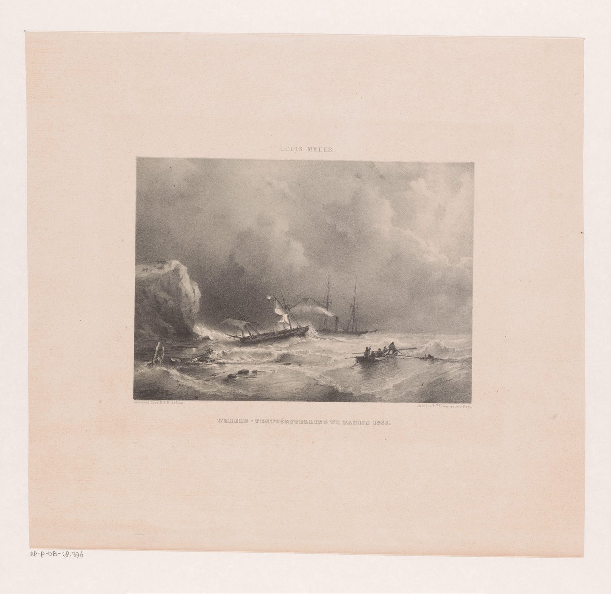Boats in Distress During a Storm at Sea by Maurits Frederik Hendrik De Haas