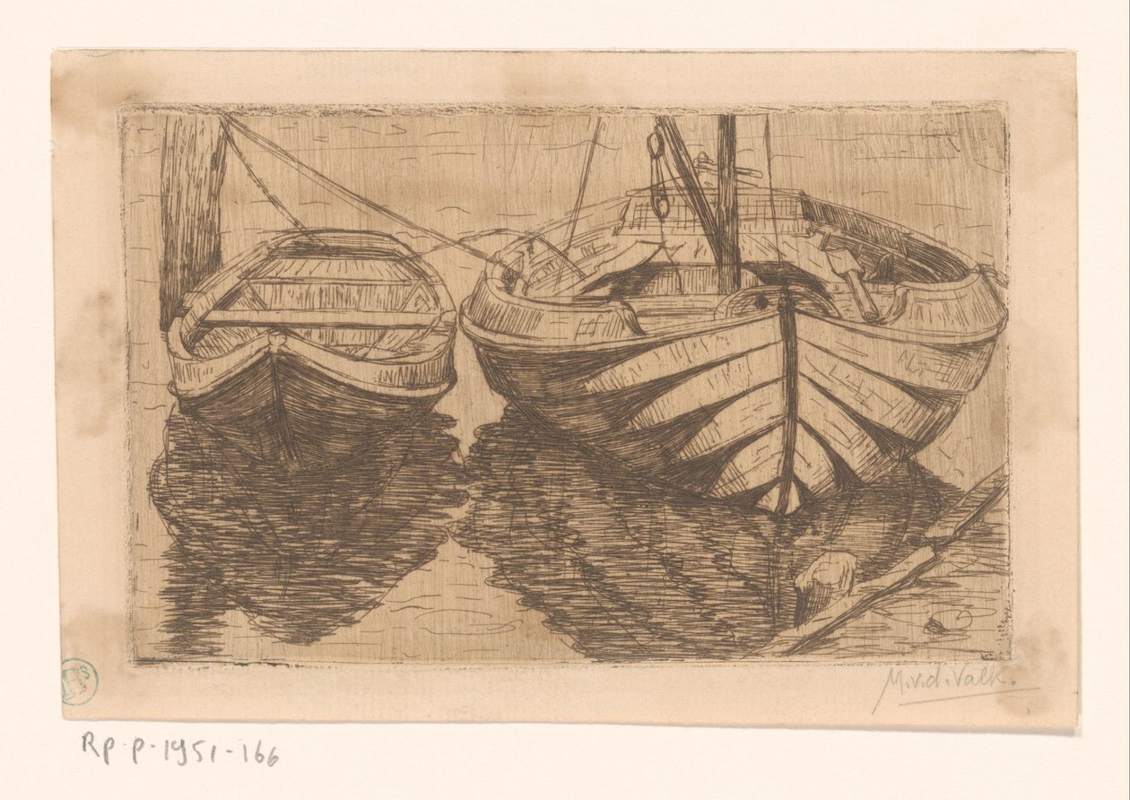 Rowboat and Sailboat by Maurits van der Valk (signed by artist)