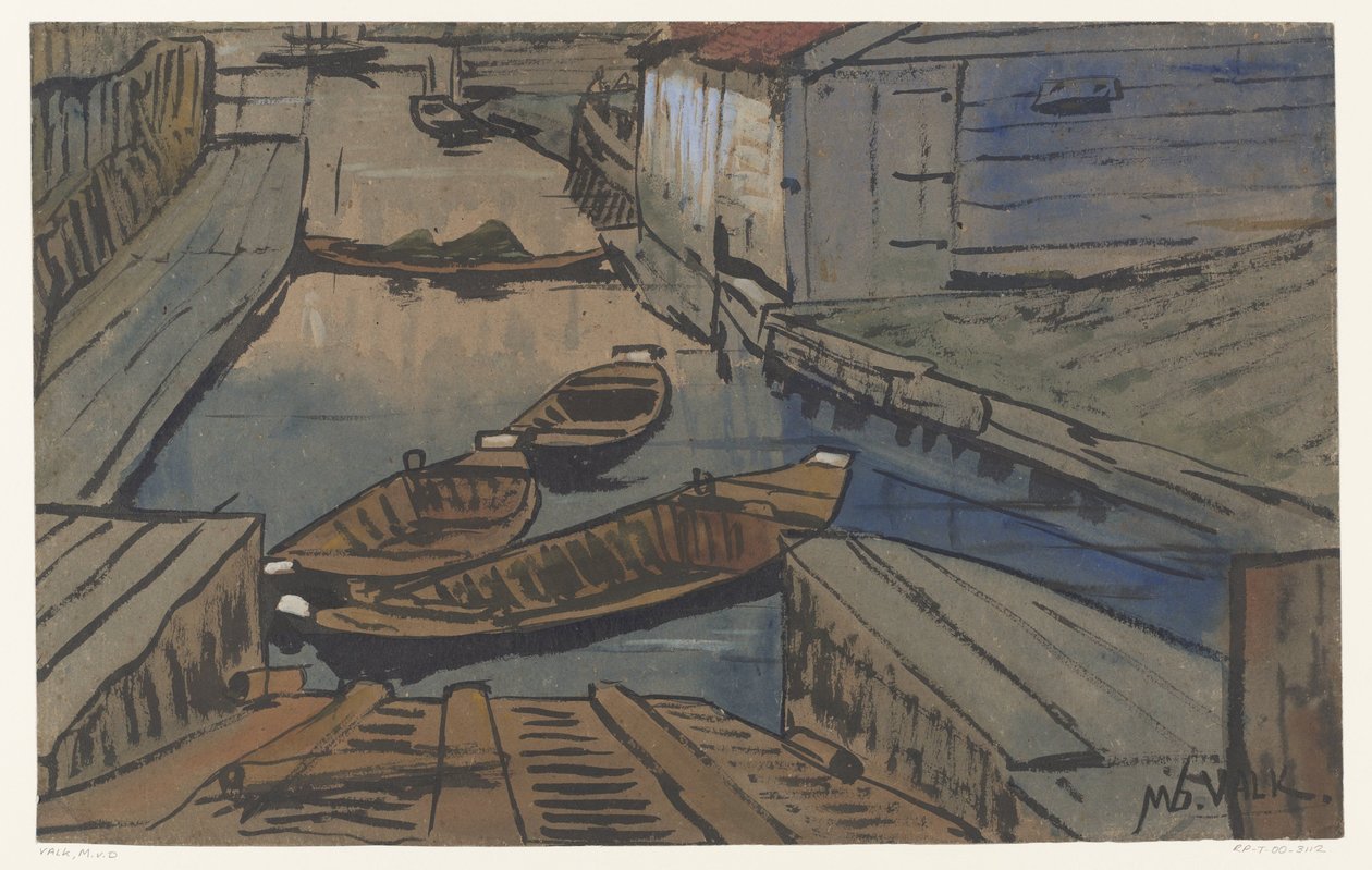 Boats in a Ditch Between Barns by Maurits van der Valk
