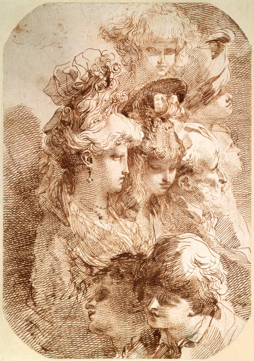 Studies of Eight Heads, late 18th or early 19th century by Mauro Gandolfi