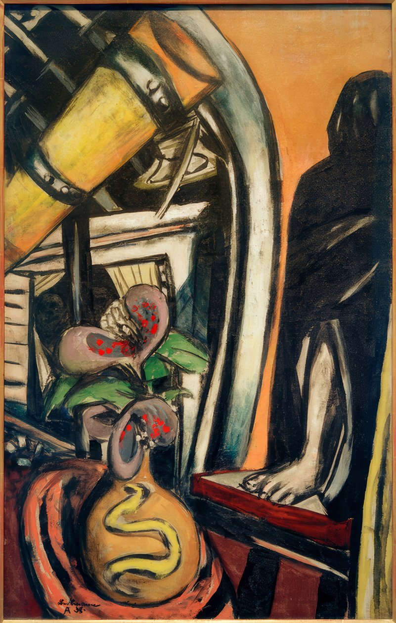 Studio (Night). Still Life with Telescope and Veiled Figure by Max Beckmann