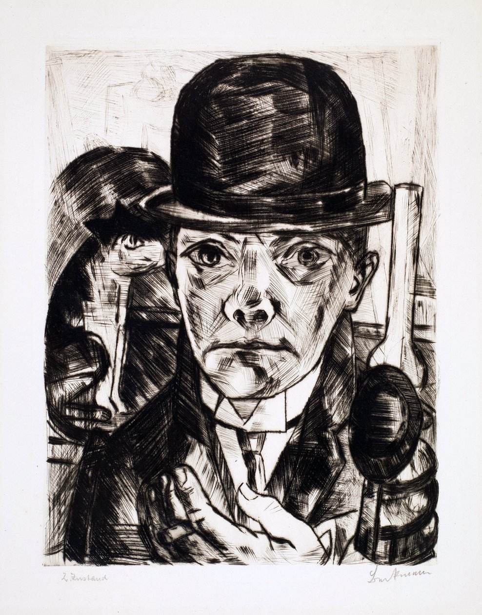 Self Portrait with a Bowler Hat. Engraving by Max Beckmann (1884-1950) by Max Beckmann