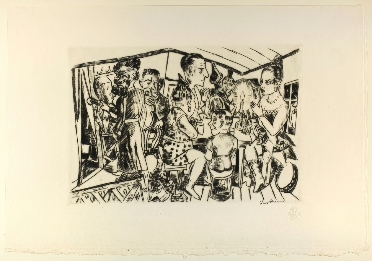 Behind the Scenes, plate three from Jahrmarkt by Max Beckmann