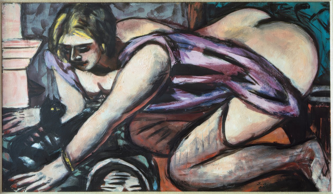 Half-Nude with Cat by Max Beckmann