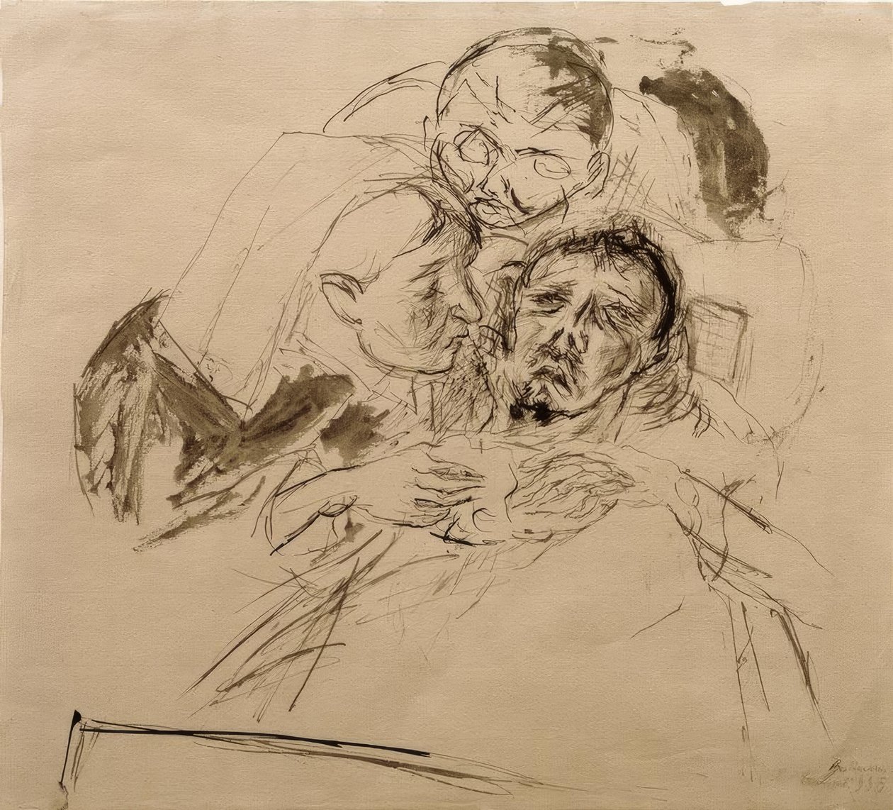 Nurse and Male Figure, Bent Over a Patient by Max Beckmann