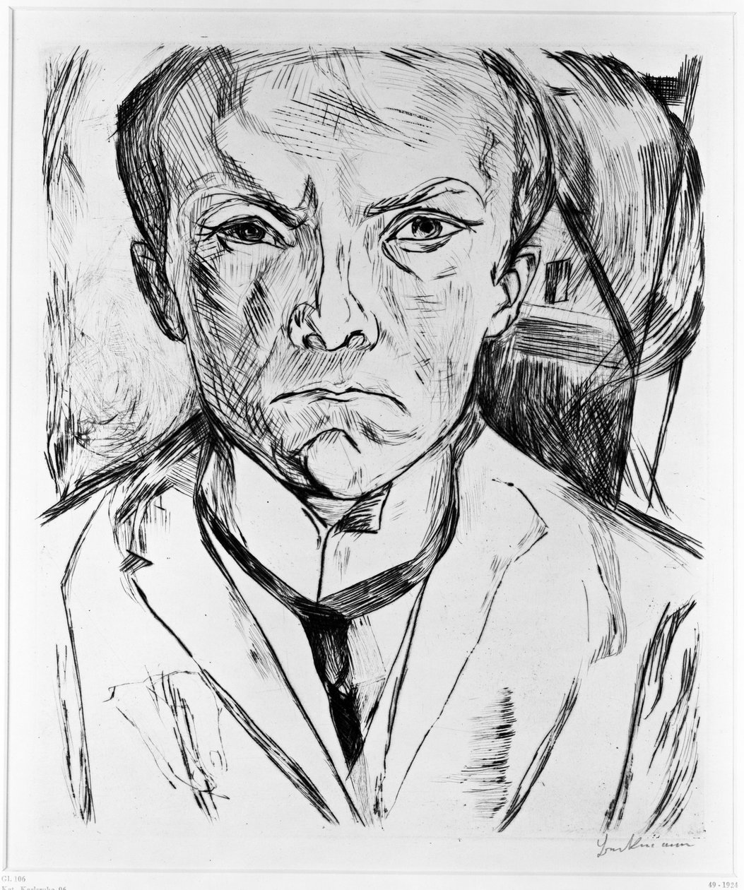 Self-Portrait from the Front, with House Gable in the Background by Max Beckmann