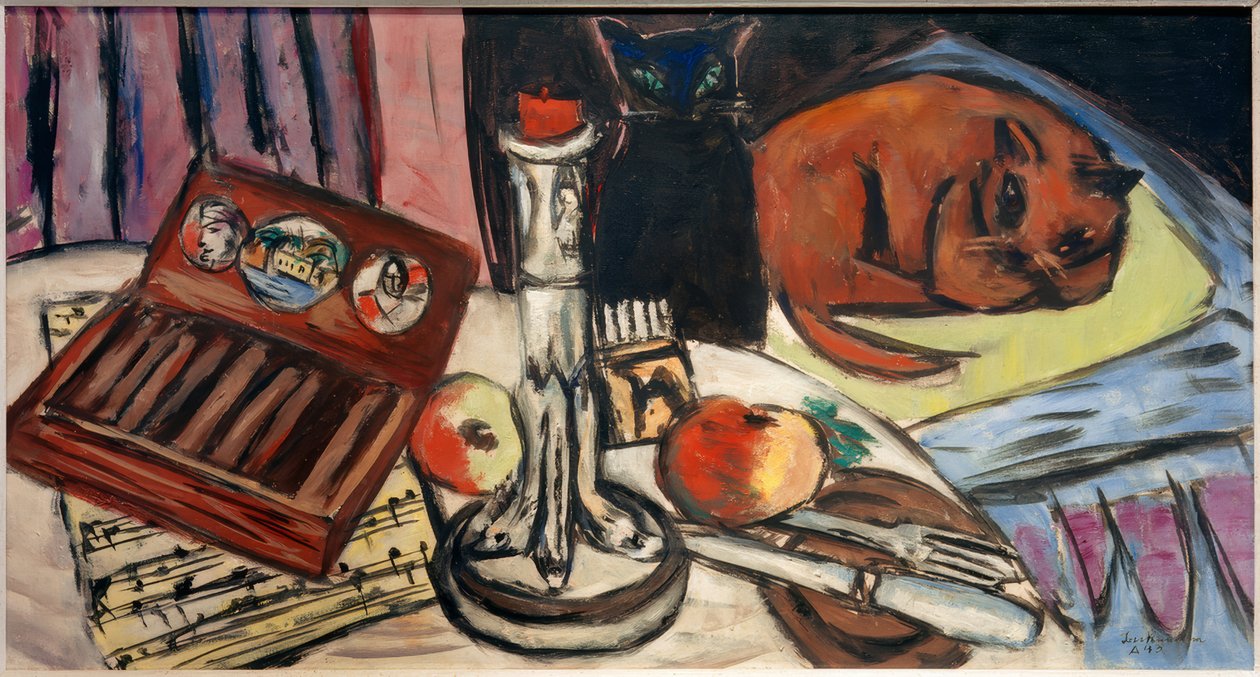 Still Life with Silver Candlestick (Still Life with Cats) by Max Beckmann