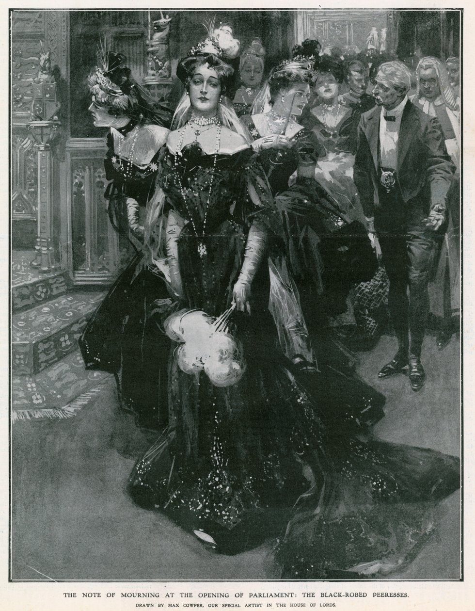 The Note of Mourning at the Opening of Parliament: The Black-Robed Peeresses by Max Cowper