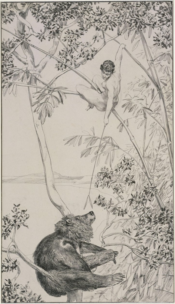 Bear and Elf, Preliminary Drawing for Opus IV, Sheet 1 (Singer 52) by Max Klinger