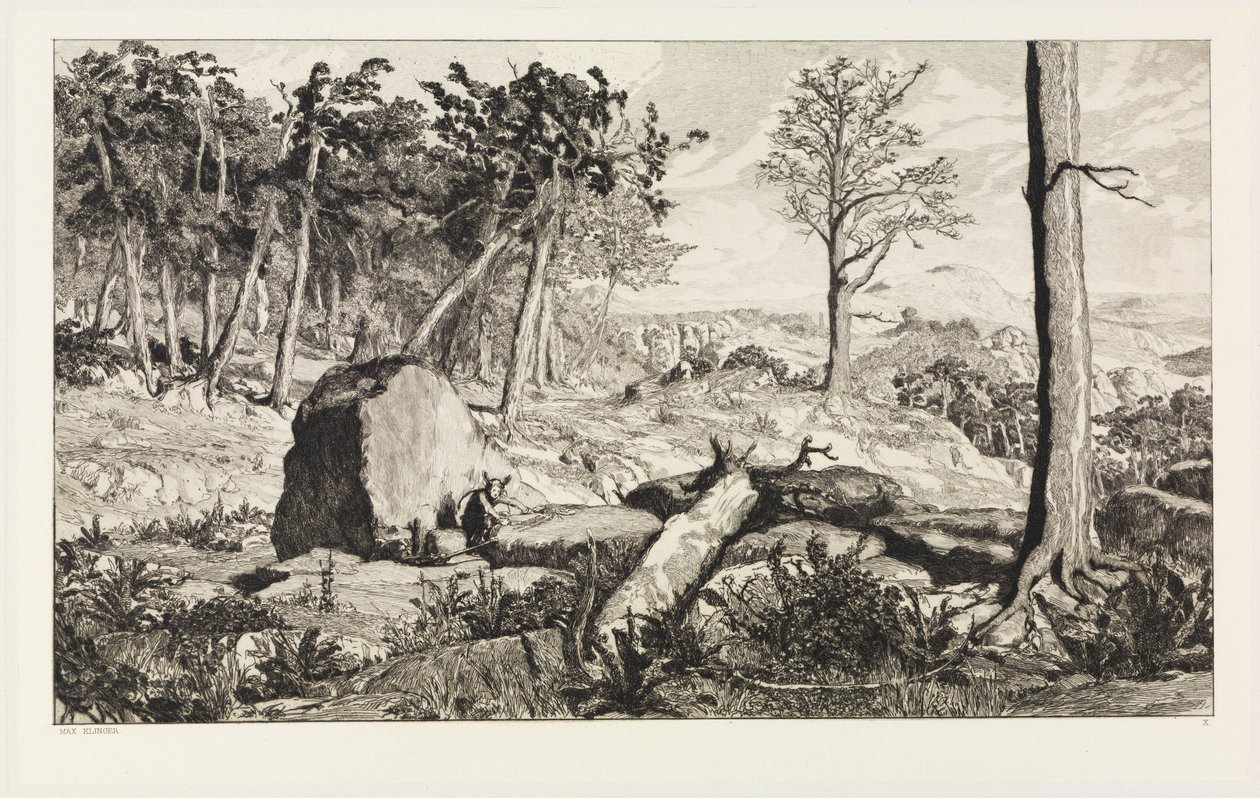 Simplicius in the Forest Wilderness (Intermezzi, Opus IV, Sheet 10) by Max Klinger