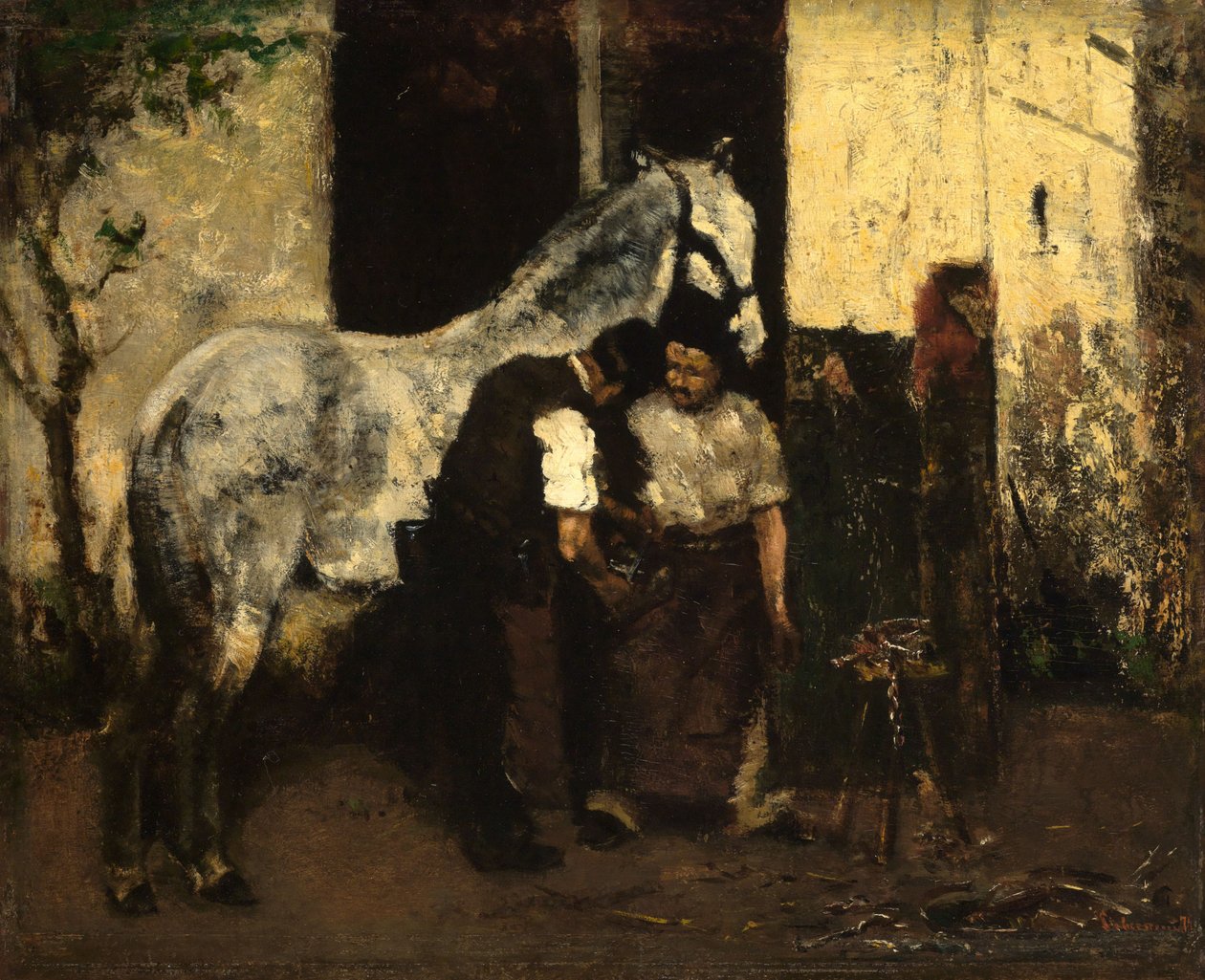 At the Blacksmith by Max Liebermann