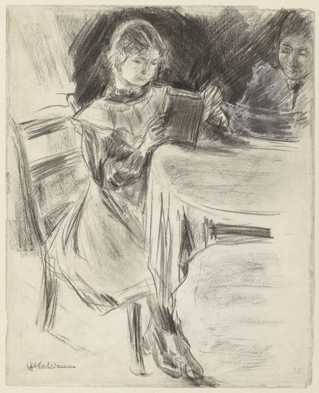 Daughter and Wife of Max Liebermann, Reading at a Round Table by Max Liebermann