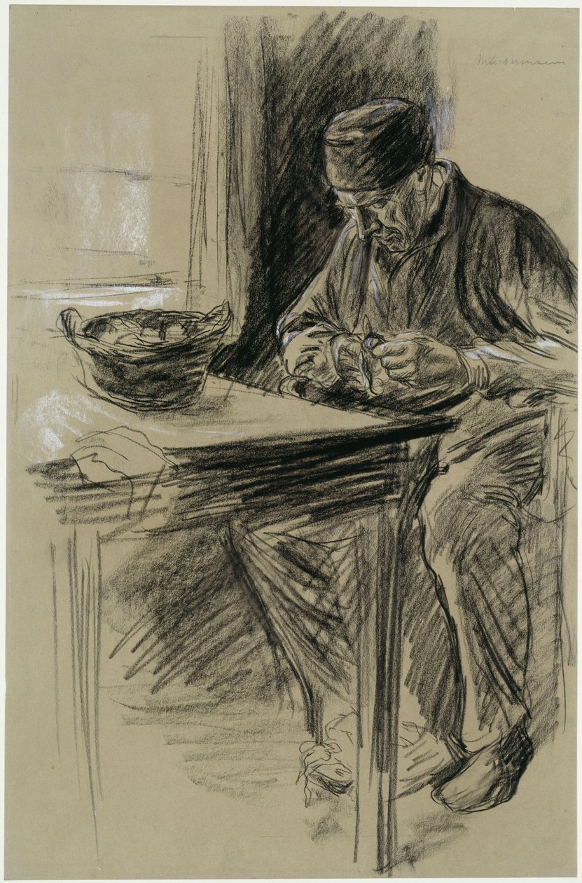 Old Man Peeling Potatoes in Laren by Max Liebermann
