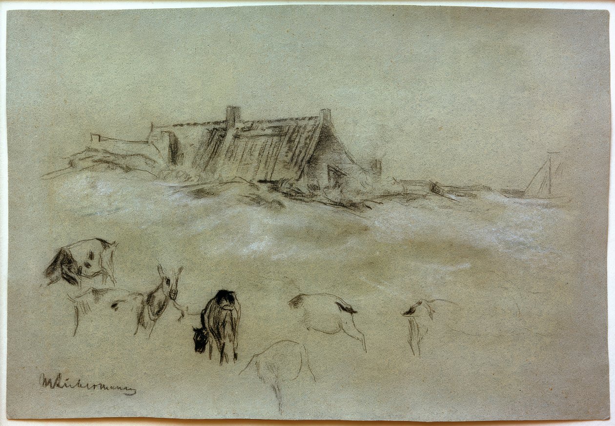 M. Liebermann, Beach Houses, Goats in the Foreground by Max Liebermann
