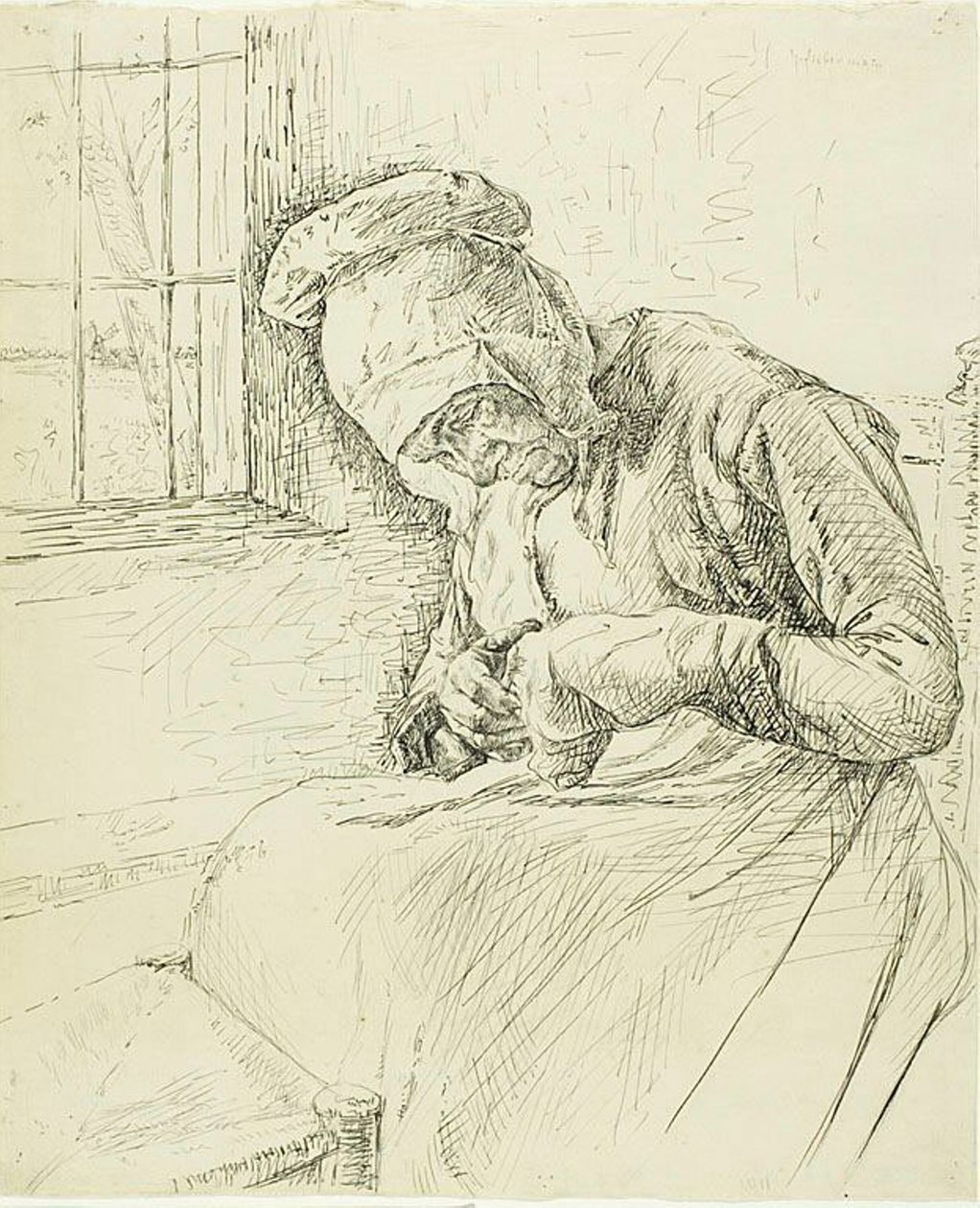 Old Woman Mending at the Window by Max Liebermann