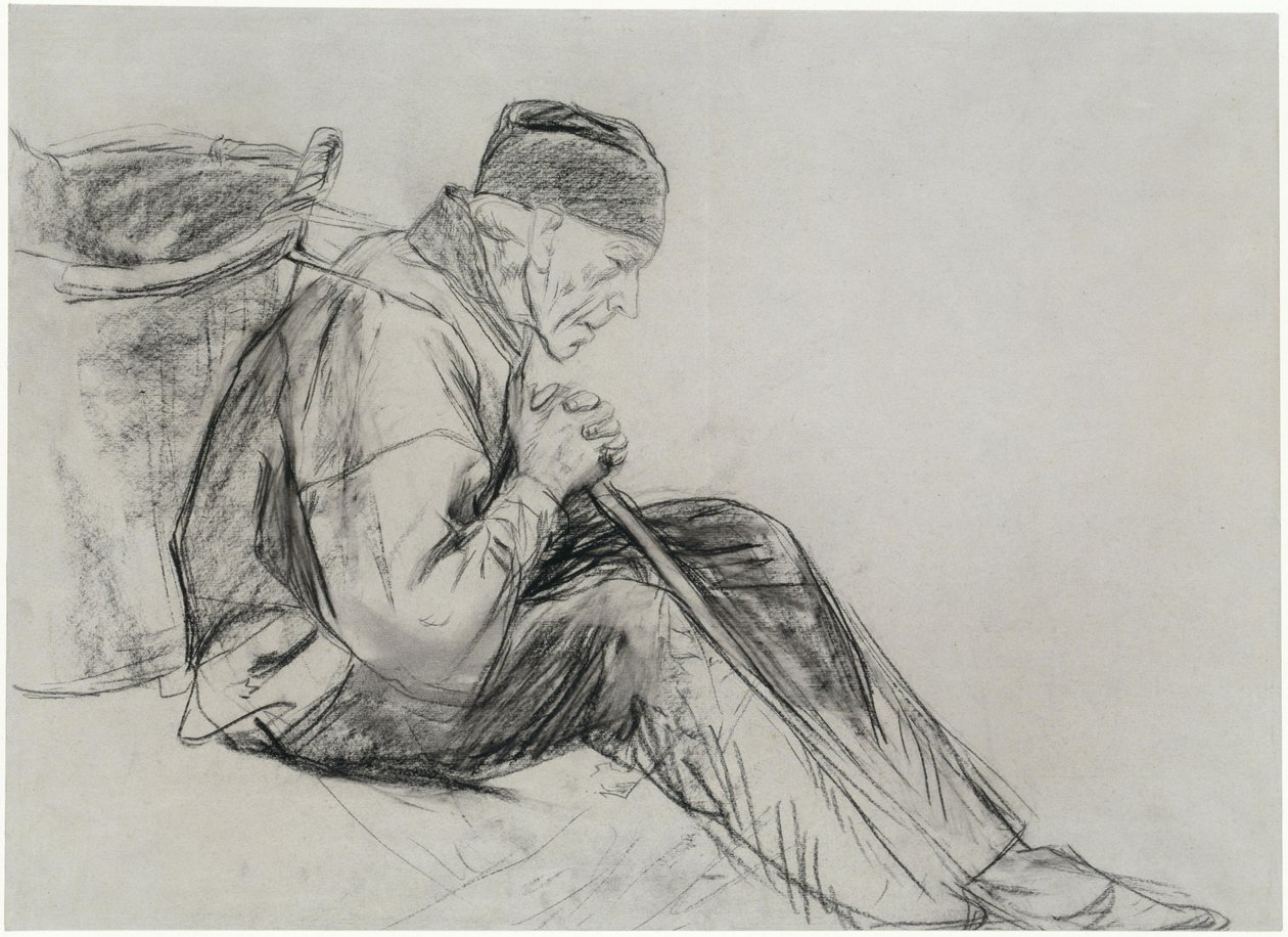 Seated Farmer in Profile by Max Liebermann