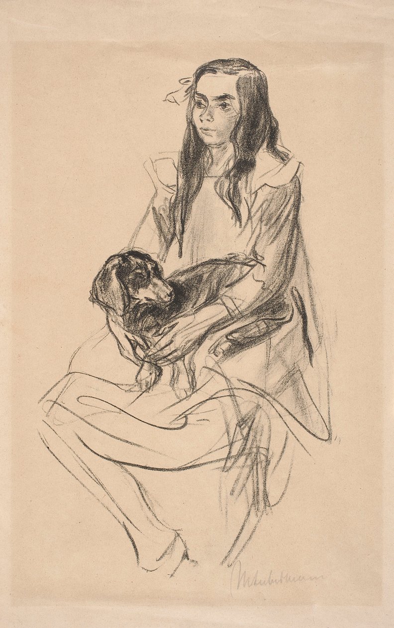 Seated Girl with Dachshund by Max Liebermann