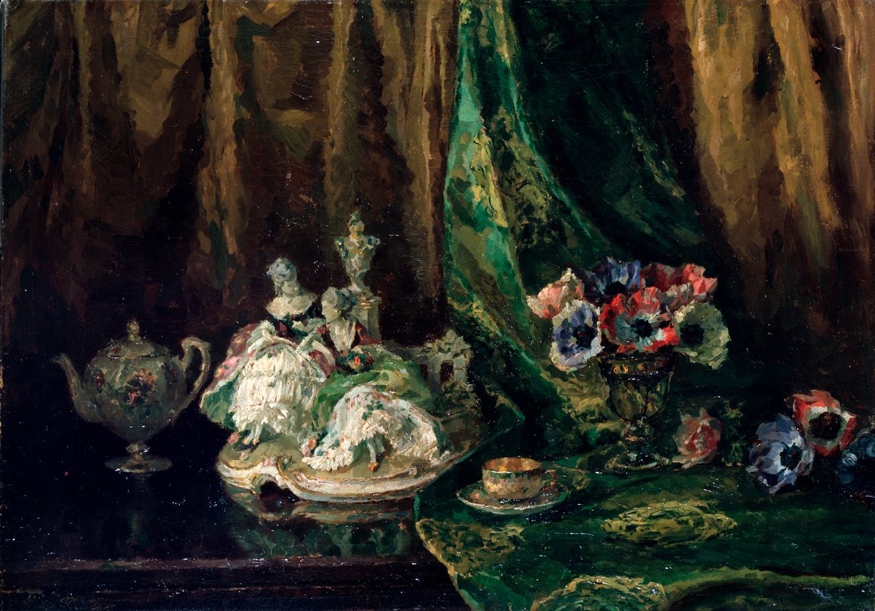 Still Life with Porcelain and Flowers, 20th century by Max Müller