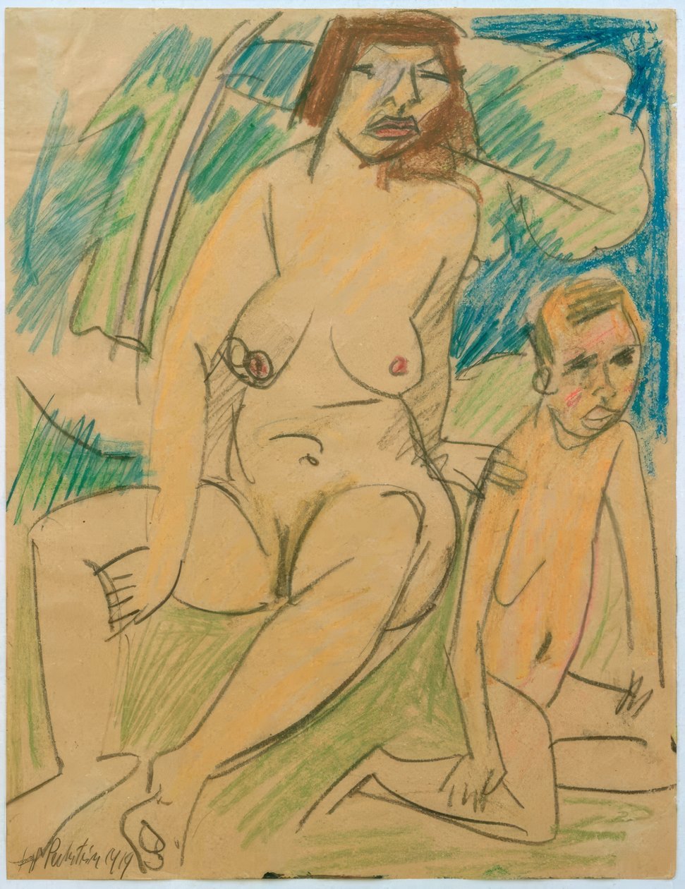 Naked Woman with Child by Max Pechstein