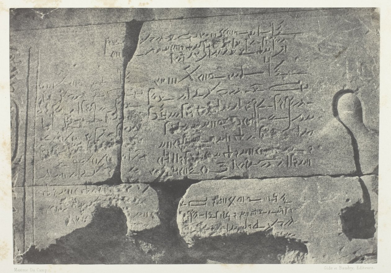 Demotic Inscription, Great Temple of Isis at Philae; Nubia, plate 77 from the album "Egypt, Nubia, Palestine and Syria" (1852) by Maxime Du Camp