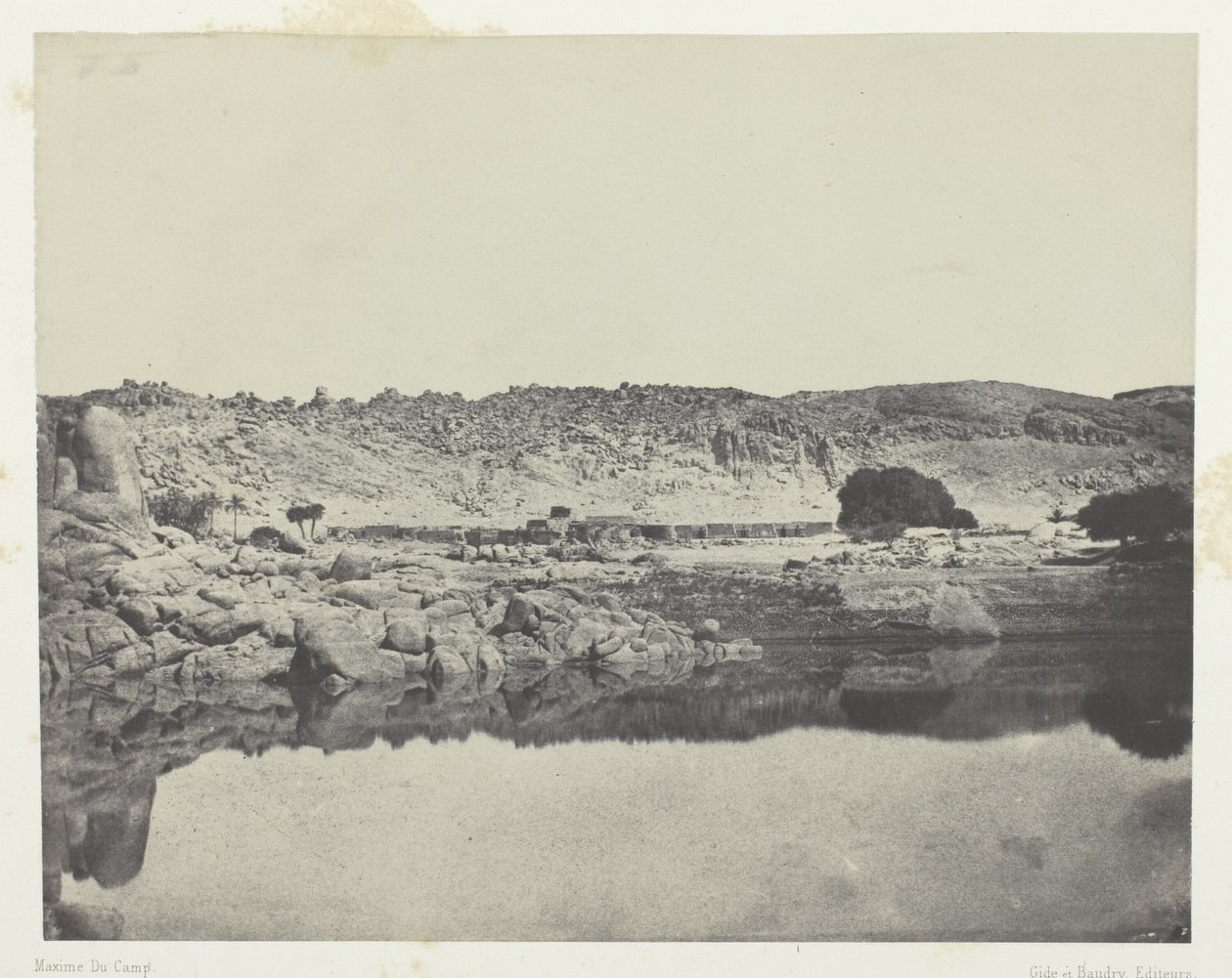 Northern Bank of the Nile (Village of Abou-Koli), View Taken North of Philae; Nubia, plate 84 from the album "Egypt, Nubia, Palestine and Syria" (1852) by Maxime Du Camp