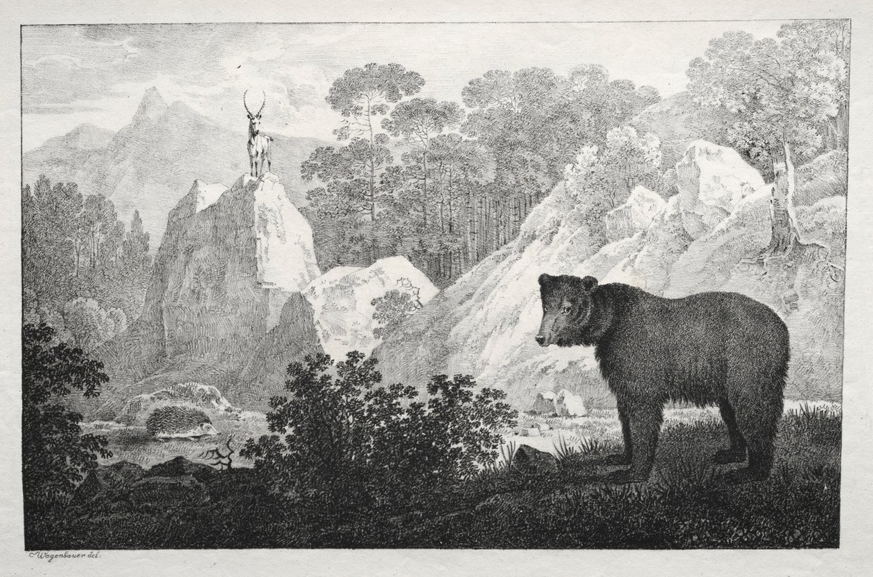 Mountainous Landscape with Bear in the Foreground by Maximilian Josef Wagenbauer