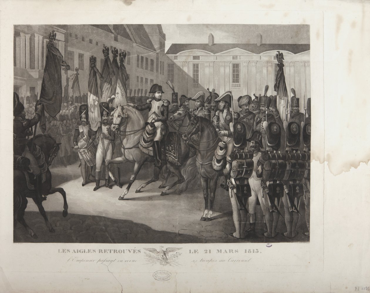 The Emperor reviewing his troops at the Carrousel, 21st March 1815, engraved by Moreau by Maximilien Pierre Kepfer