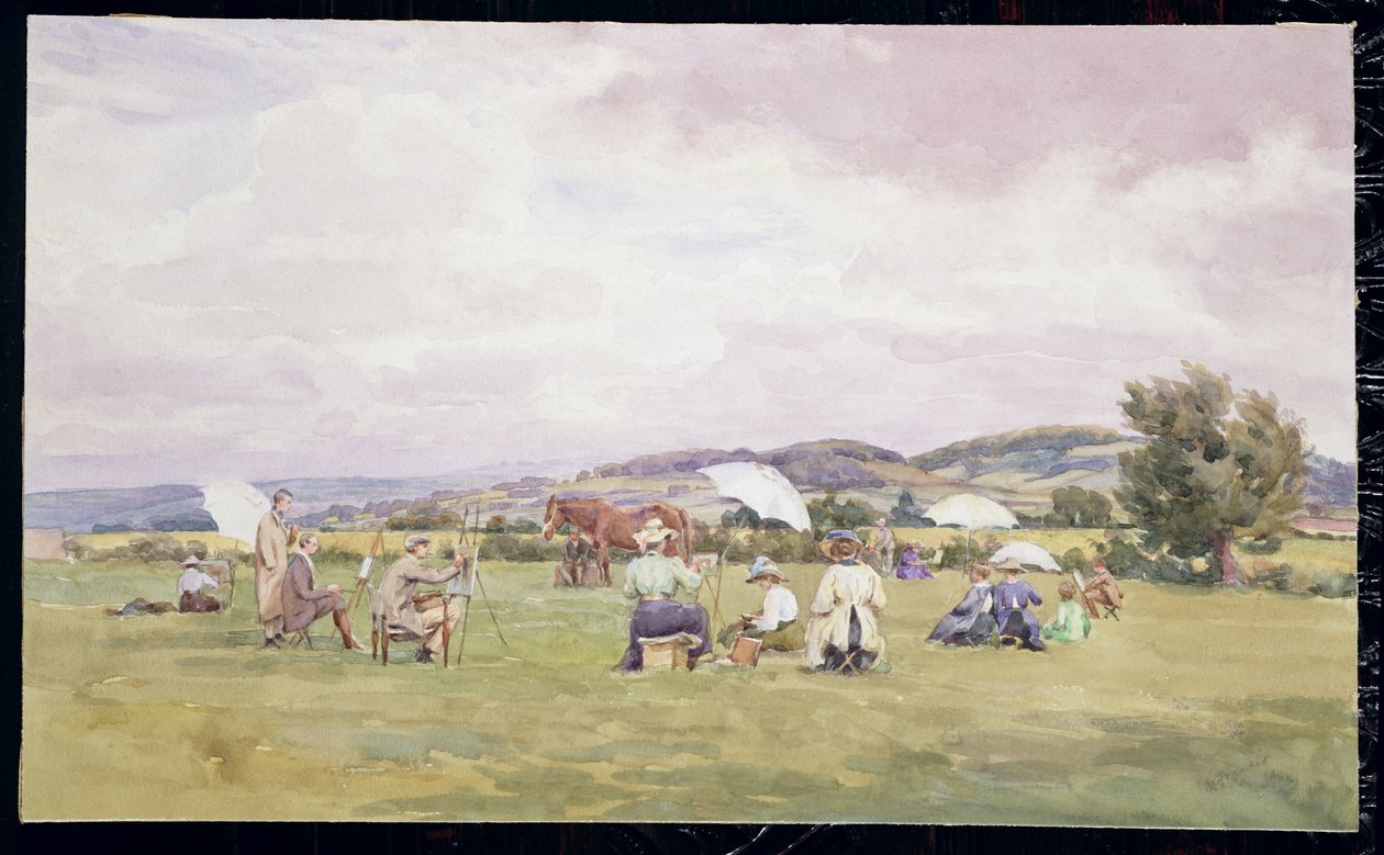 A Sketching Party on the Cotswolds, c.1910 by May Francis
