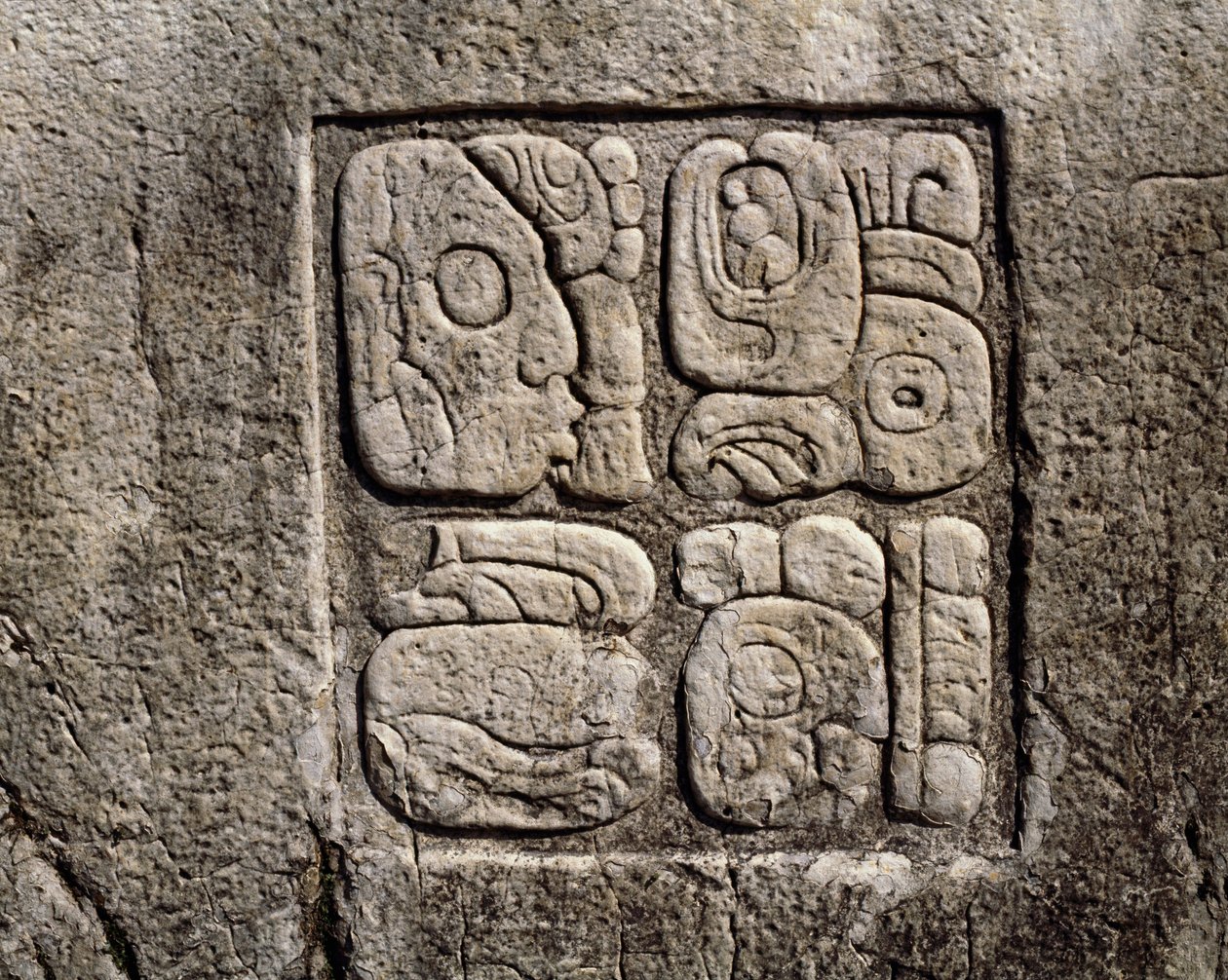 Glyphs in the house C, patio 2 in the palace by Mayan