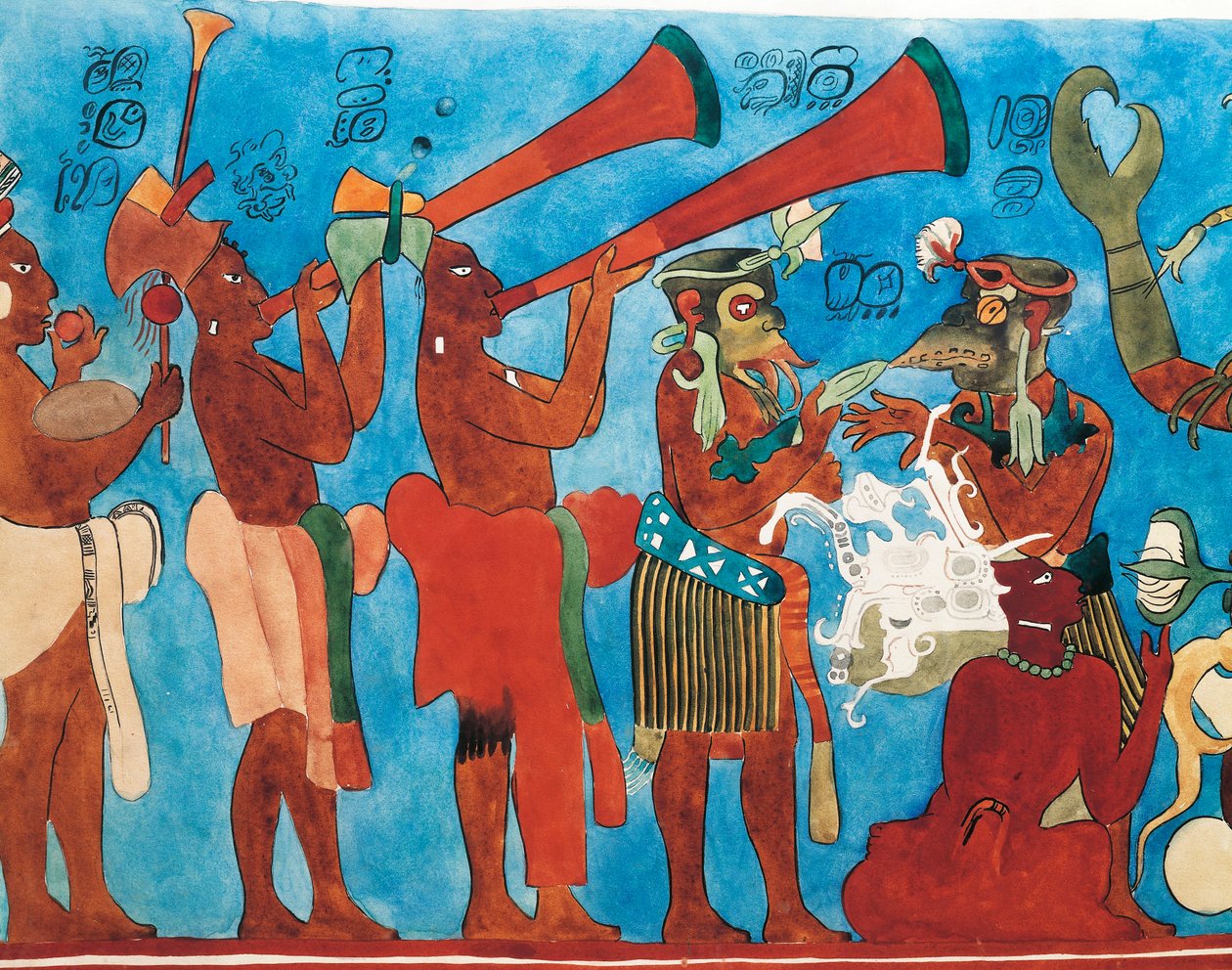 Reproduction of Bonampak Frescos (detail with musicians) by Mayan