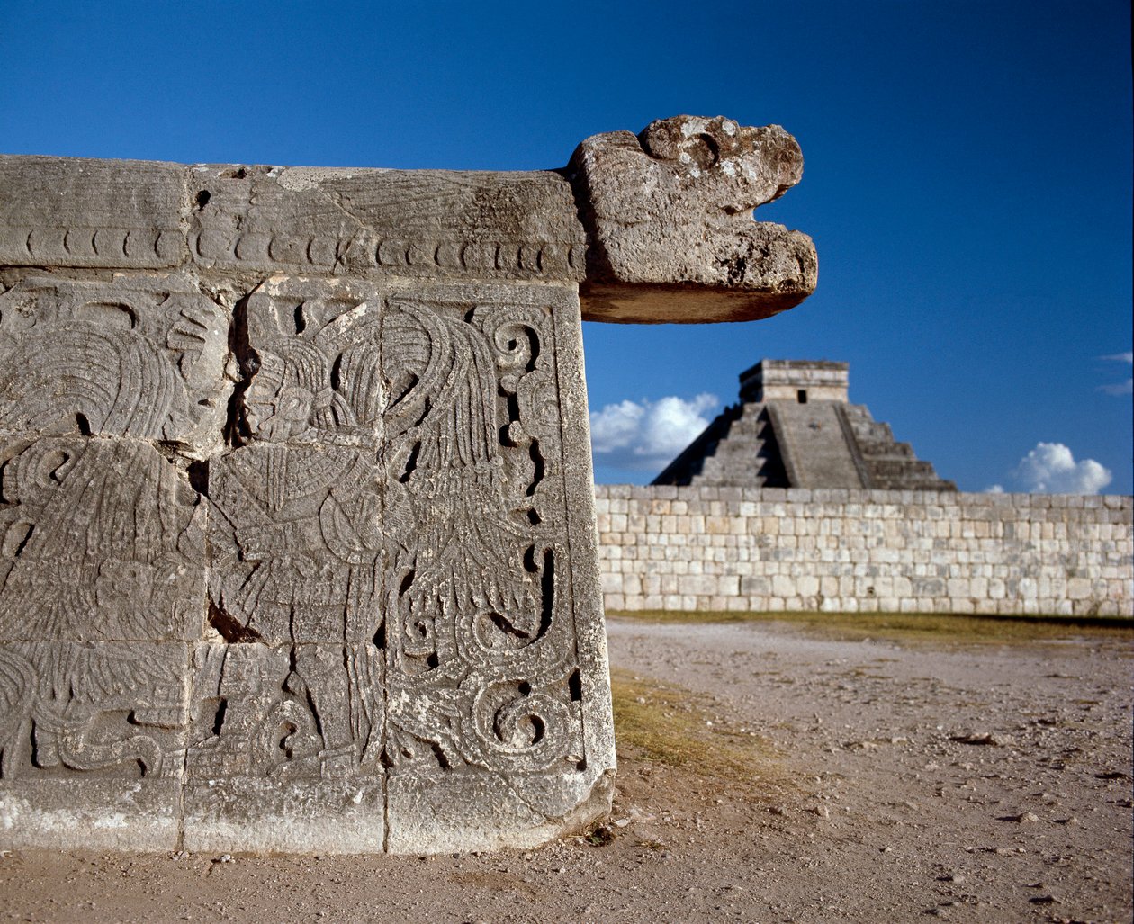 The Great Ball Playground and in the Background the Castillo, 750-1200 by Mayan