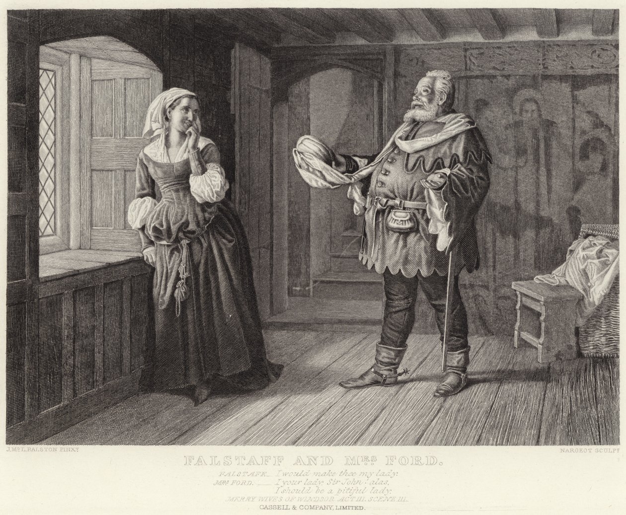 Falstaff and Mrs Ford, Merry Wives of Windsor, Act III, Scene III by McLaren John Ralston