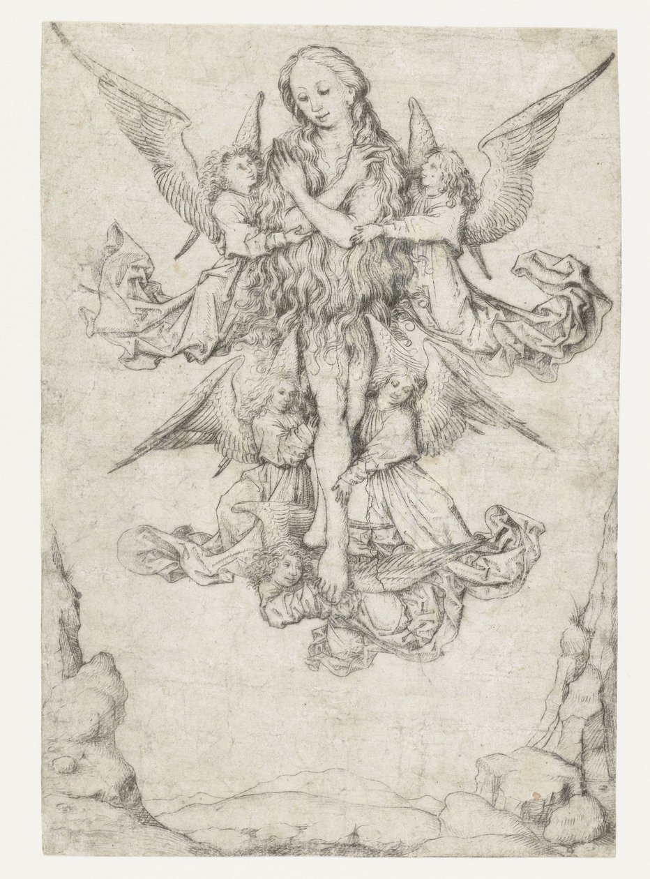 The Elevation of St. Mary Magdalene with Five Angels by Meester van het Amsterdamse Kabinet