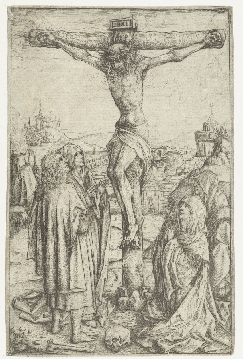 The Crucifixion with Mary and Saint John and Two Holy Women by Meester van het Amsterdamse Kabinet