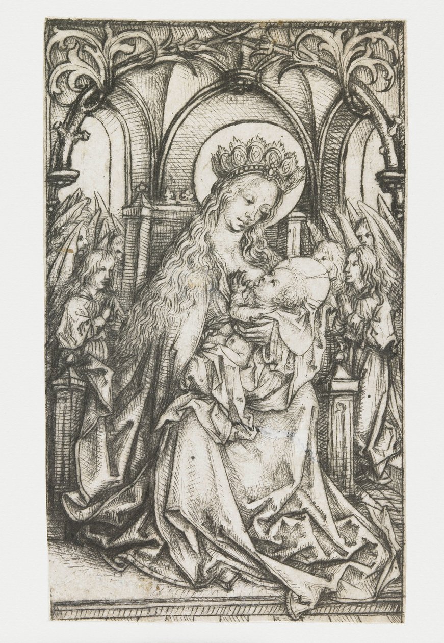 Throning Madonna Adored by Angels by Meester van het Amsterdamse Kabinet