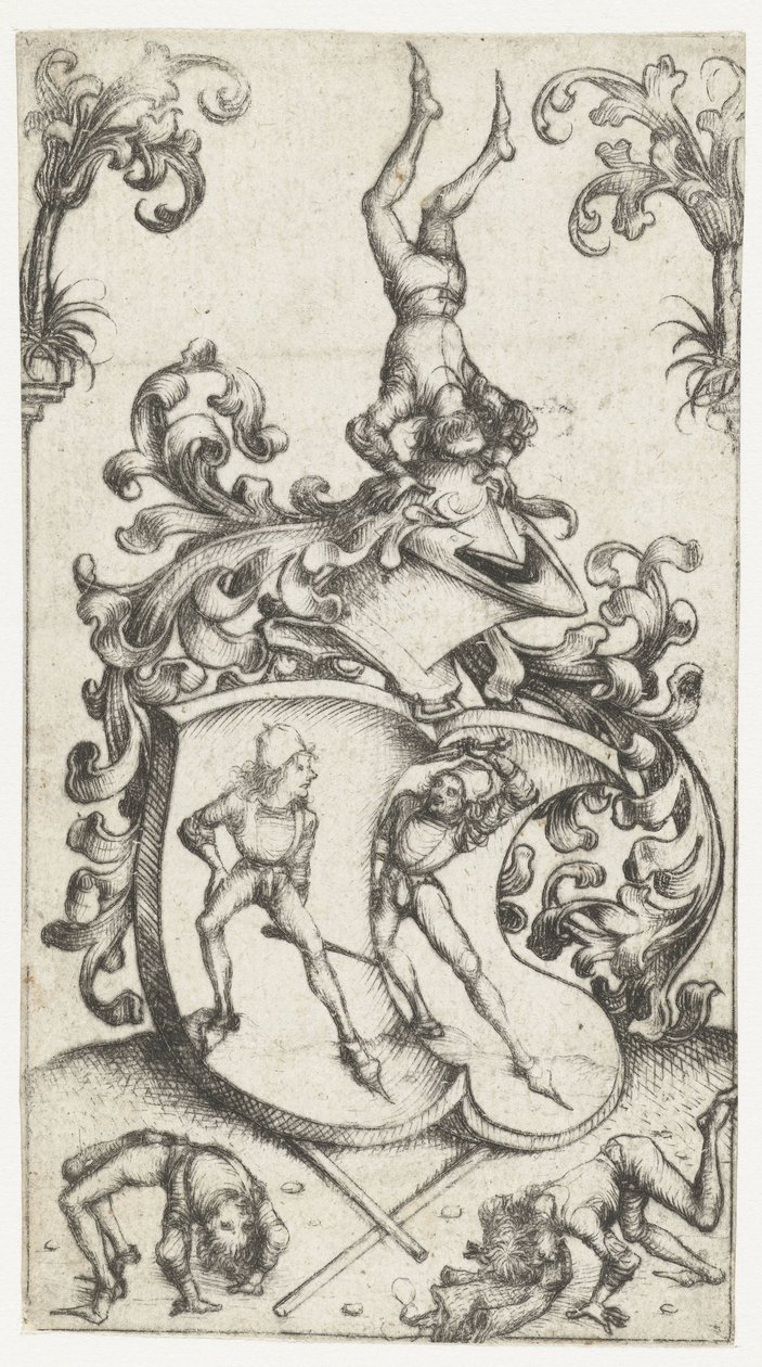 Coat of Arms with Acrobats and Sword Fighters by Meester van het Amsterdamse Kabinet