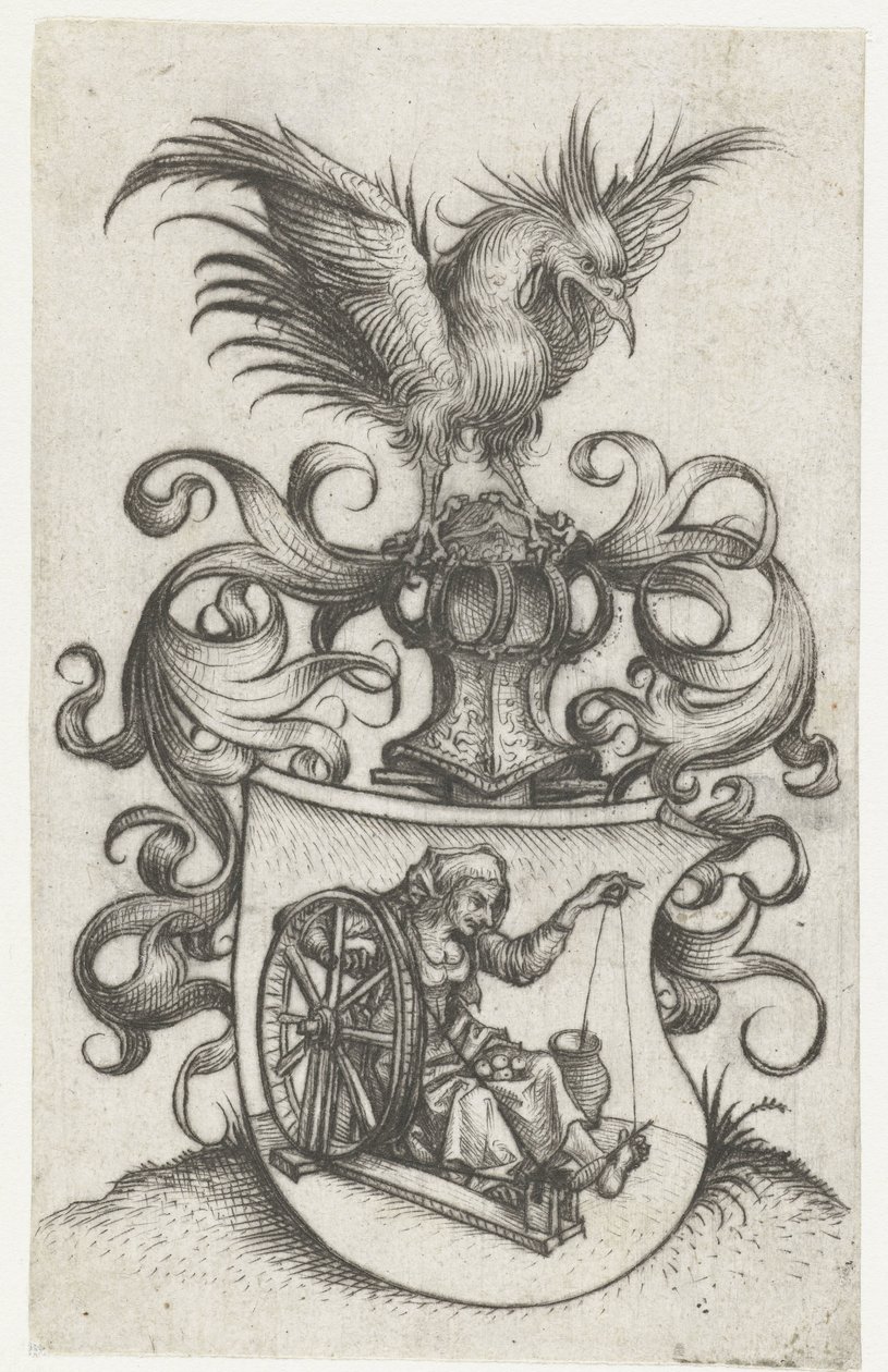 Coat of Arms with Old Twining Woman by Meester van het Amsterdamse Kabinet