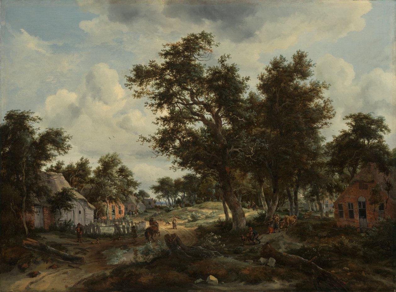 A Wooded Landscape with Travellers on a Path through a Hamlet by Meindert Hobbema