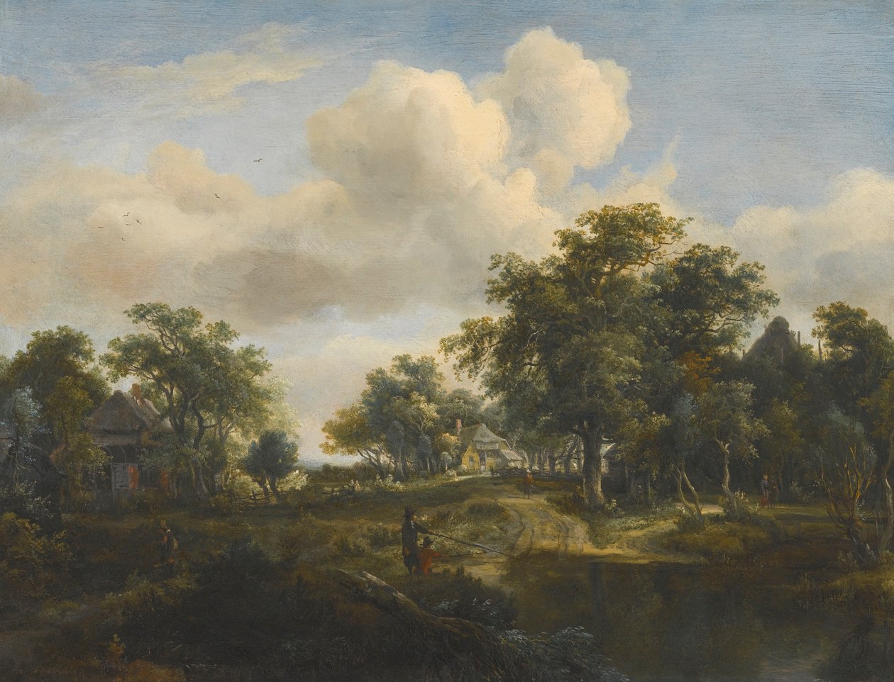 A Hamlet in the Woods with Fishermen by Meindert Hobbema