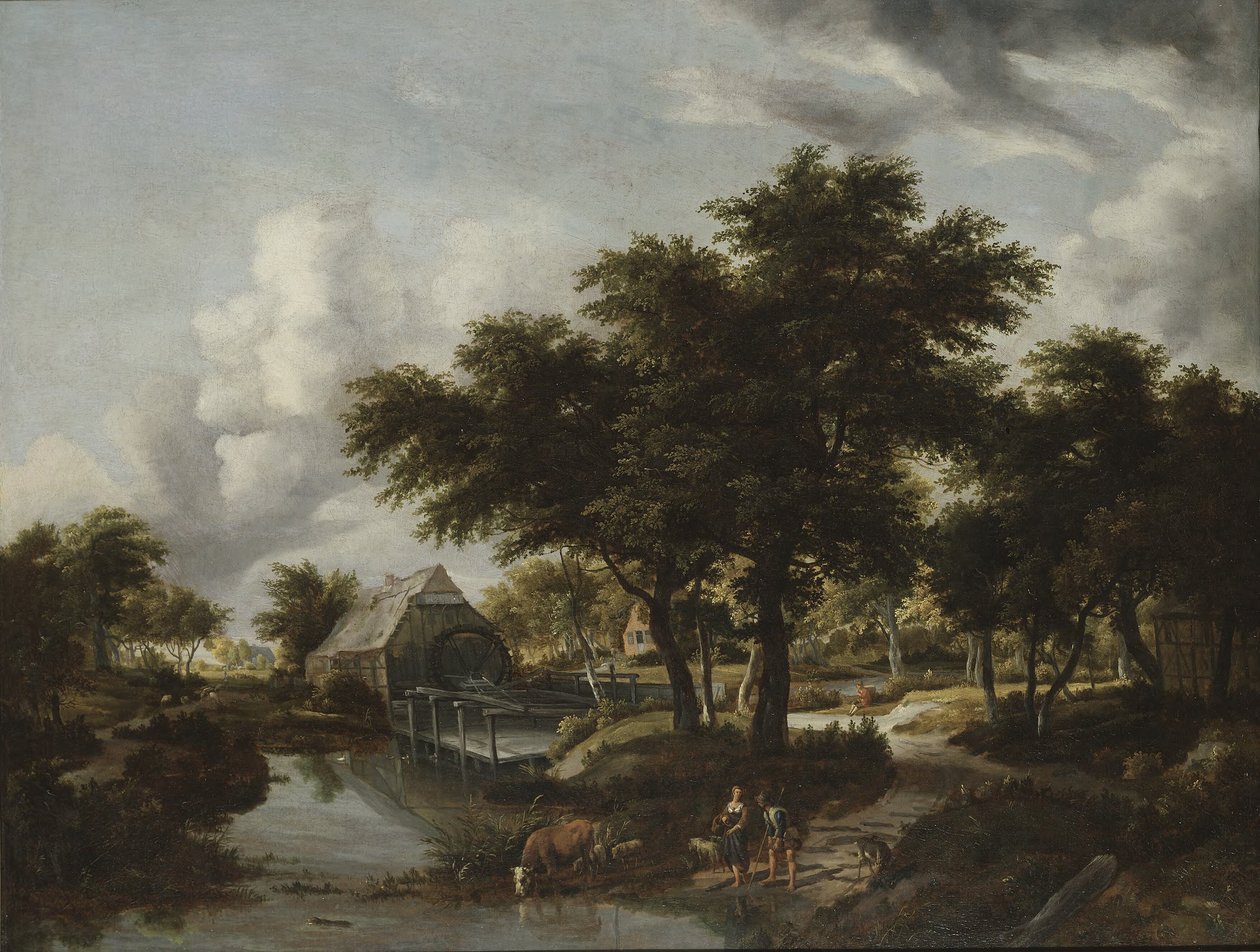 Wooded Landscape with a Watermill by Meindert Hobbema
