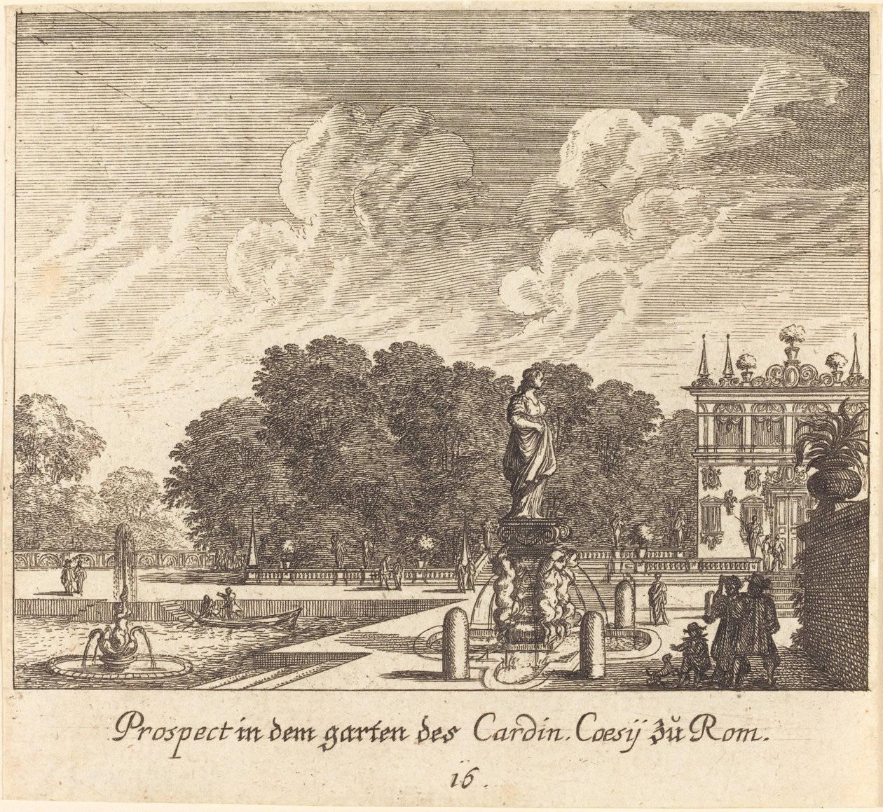Gardens of Cardinal Coessi, Rome by Melchior Küsel after Johann Wilhelm Baur