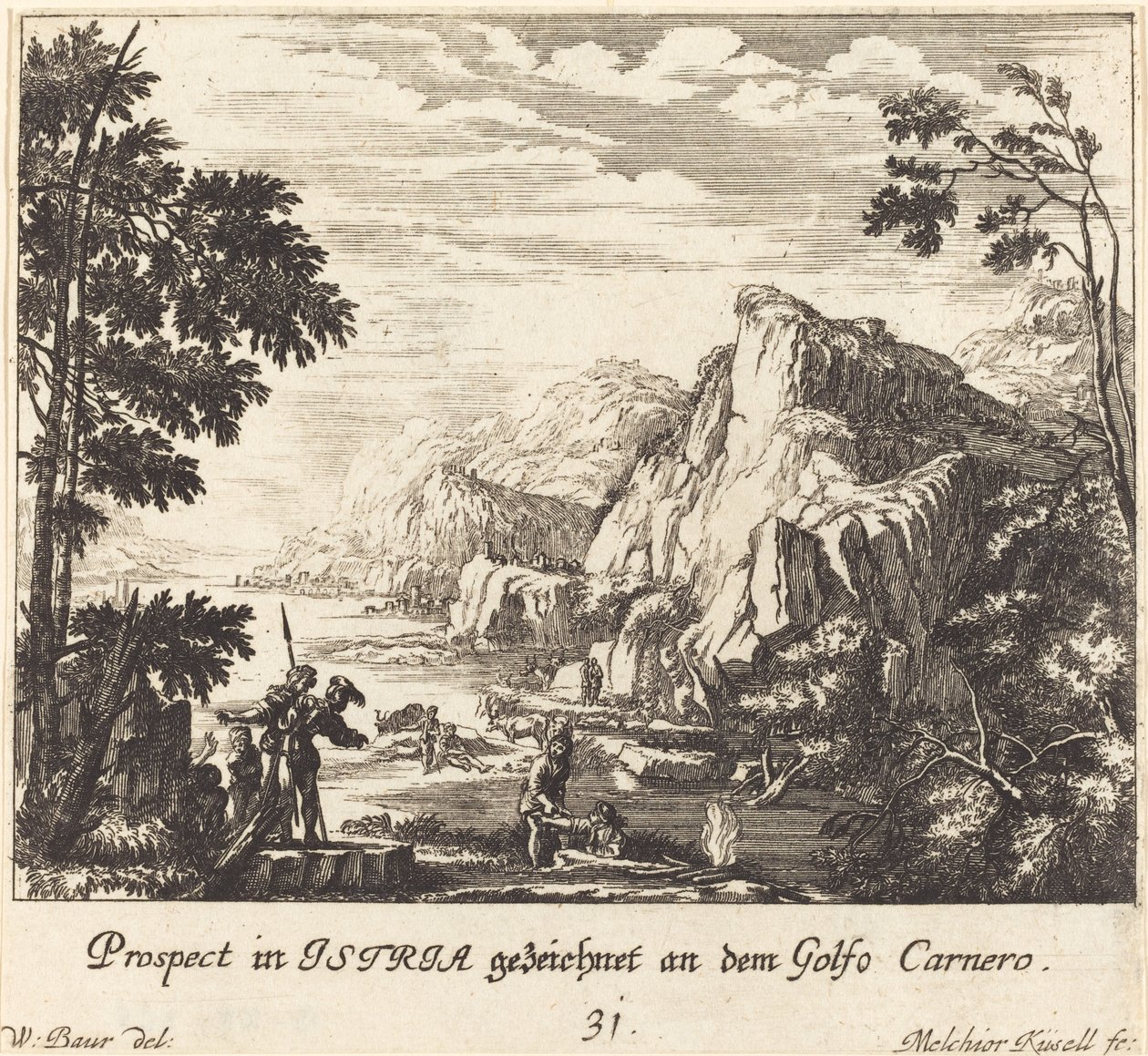 Istria, Carnero Gulf by Melchior Küsel after Johann Wilhelm Baur