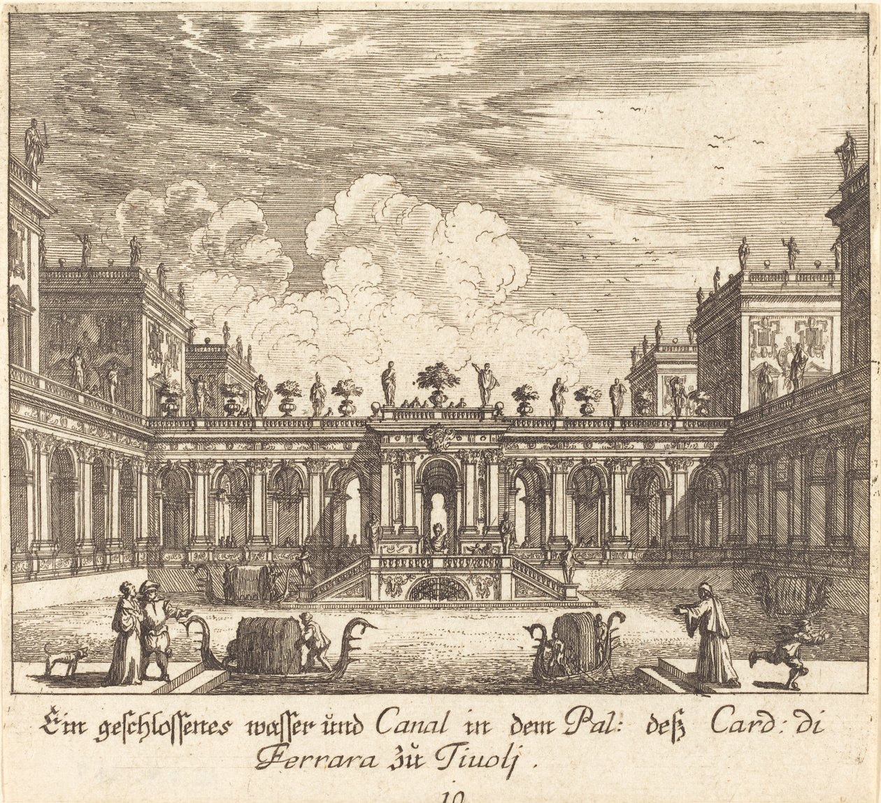 Palace and Canal, Cardinal di Ferrara, Tivoli by Melchior Küsel after Johann Wilhelm Baur