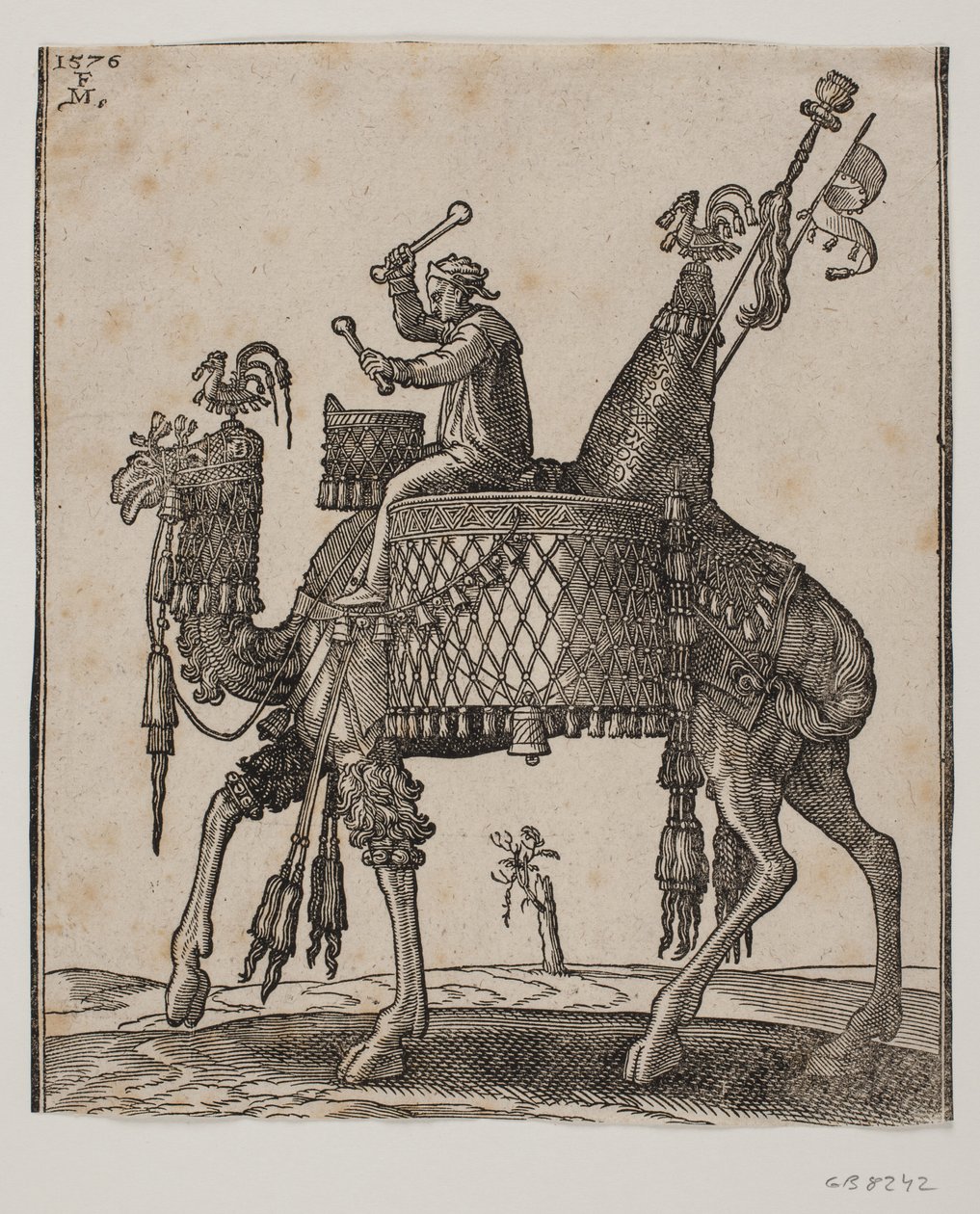 A Magnificently Equipped Dromedary with a Timpanist as Rider by Melchior Lorck